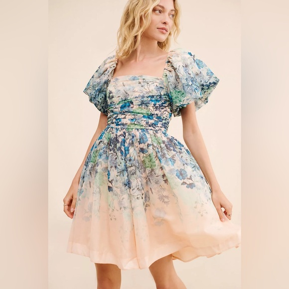 Anthropologie Dresses & Skirts - Anthropologie Let Me Be Flo Ruched Mini Dress Plus Size 3X Floral Puff Sleeve